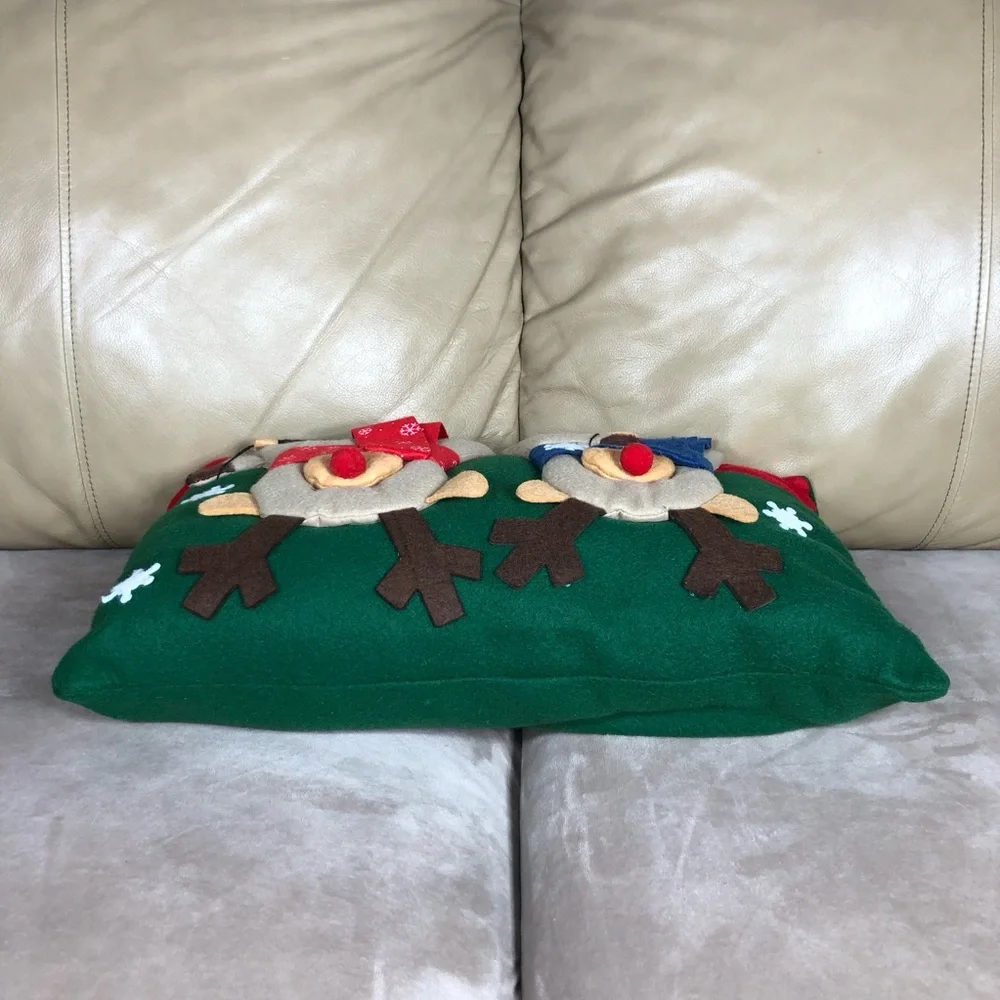 2 Hand Made 3D Felt Multicolor Christmas Holliday Snow Men Reindeers Pillows